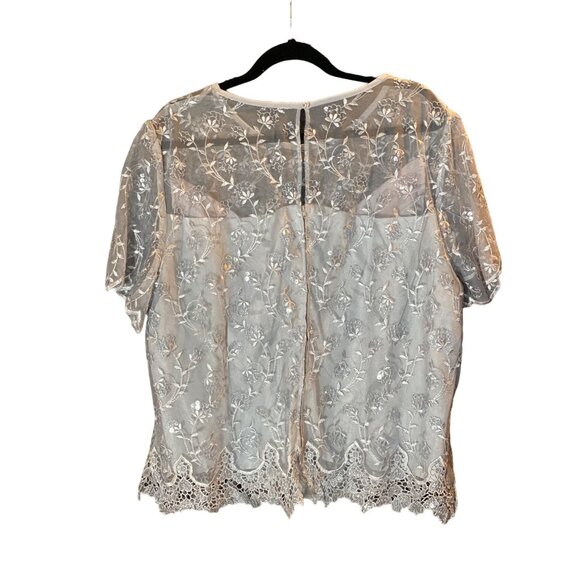 CARAMIA Lace Overlay Dress Blouse Sheer Gray Coquette Floral Women 24W VTG Plus - Picture 4 of 11